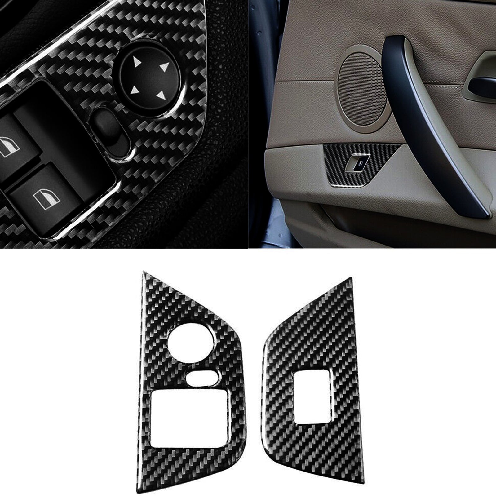 2x Carbon Fiber Door Lift Control Sticker Decal Trim for BMW Z4 E85 2003-2008