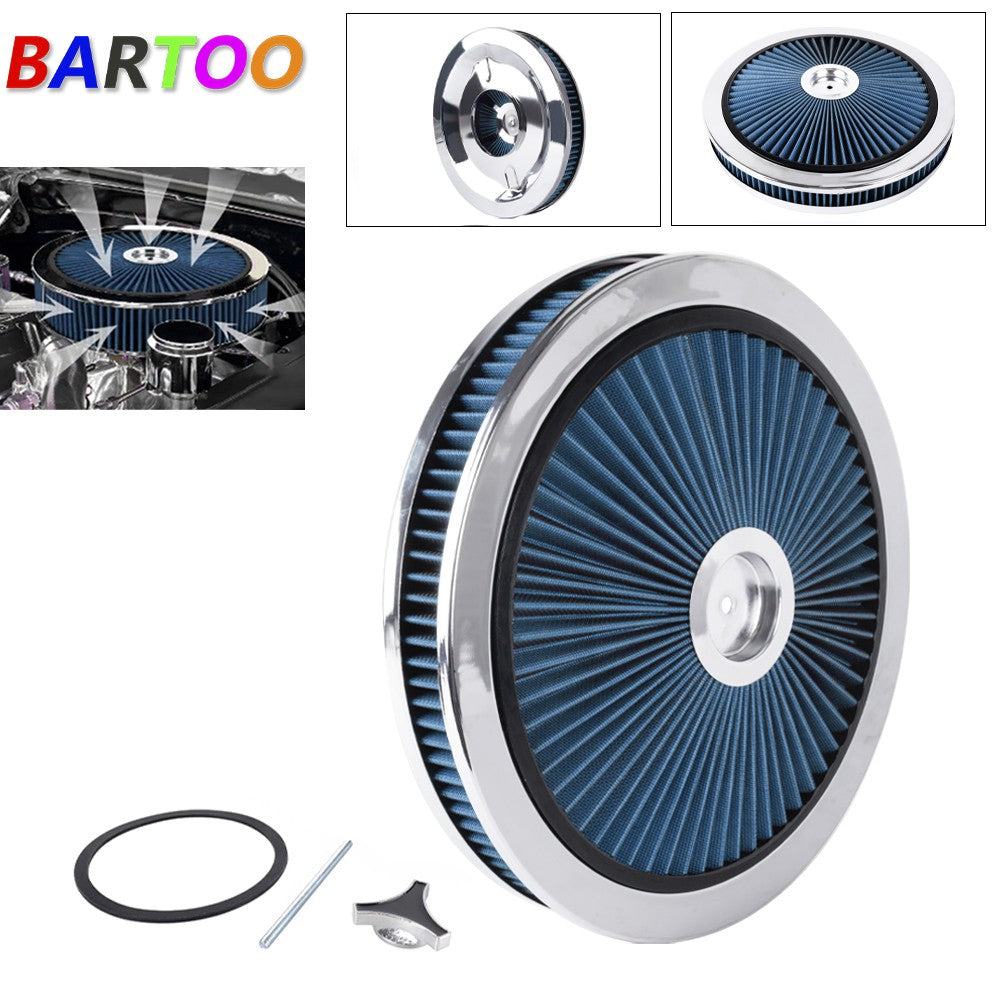 14 x 2 Inch, Round Shape, Universal Kit Chrome Air Cleaner with Washable Filter Q