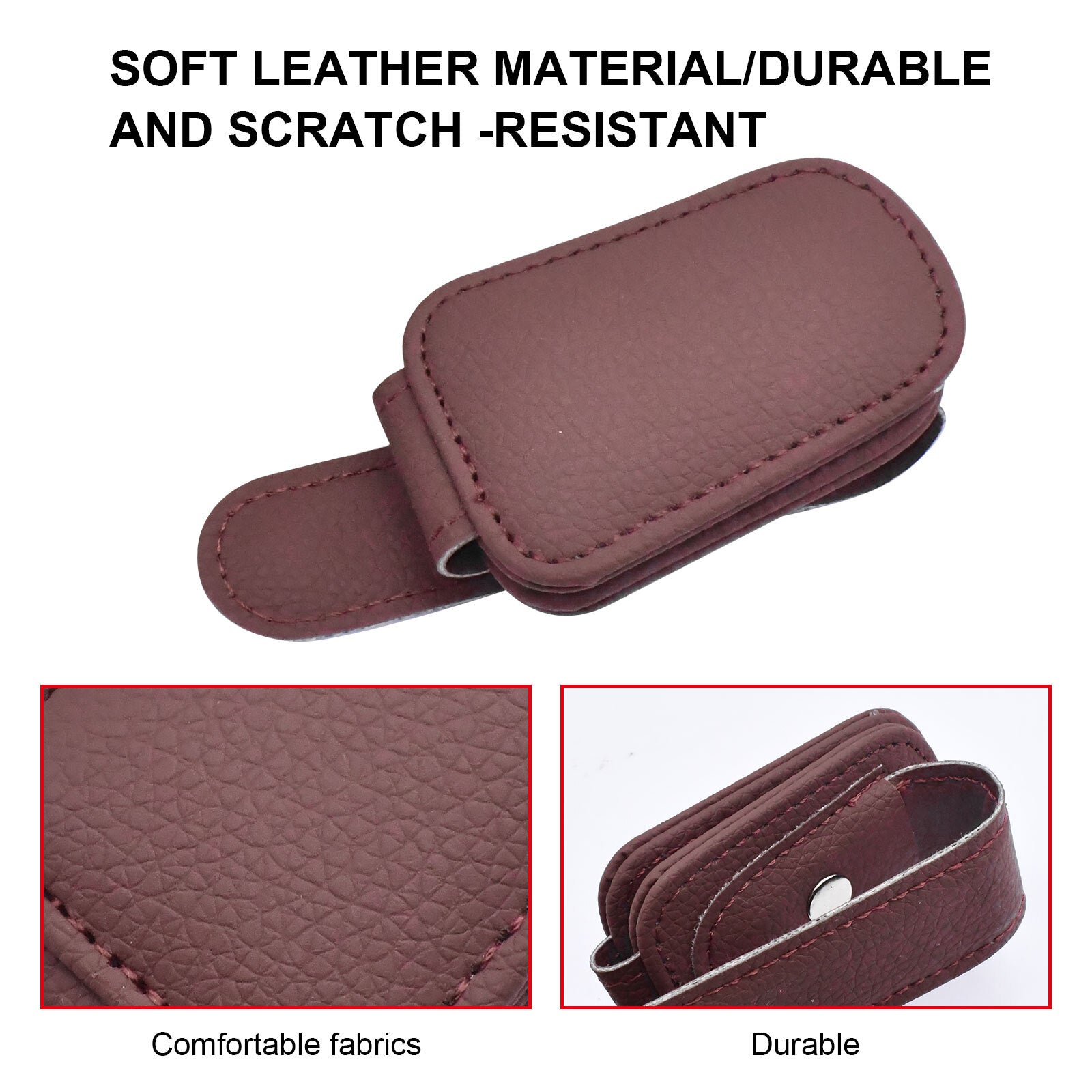 2-Pack Magnetic Red Leather Universal Car Sunglasses Holder and Clip n