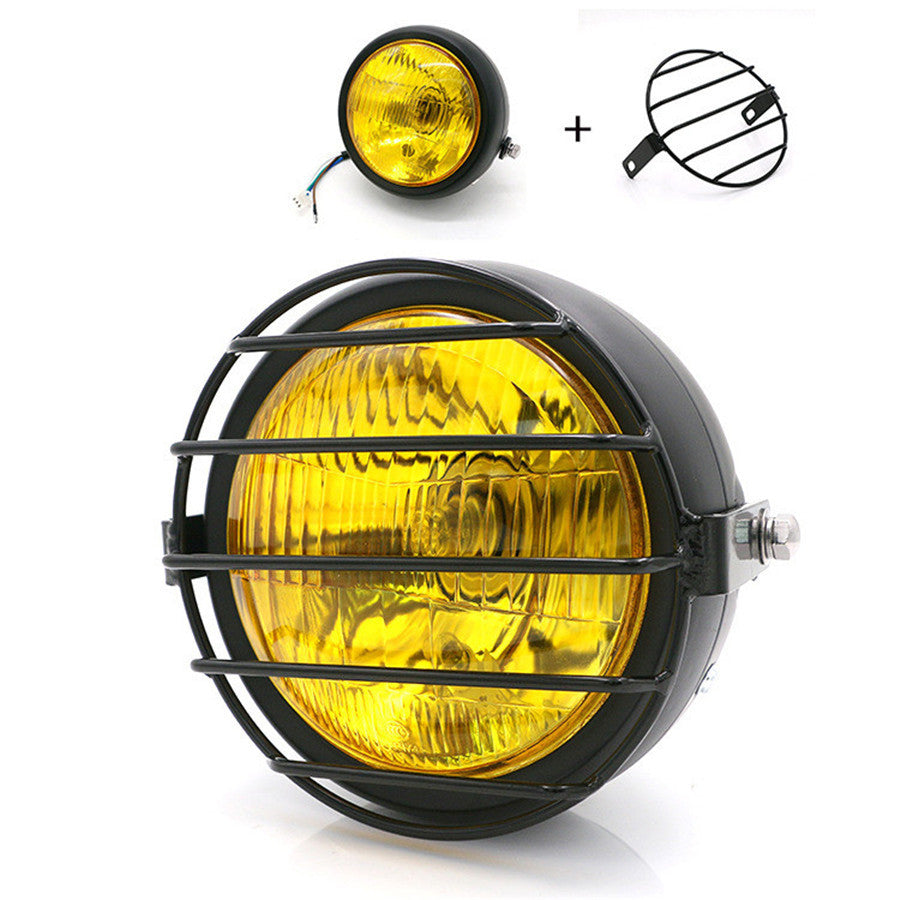 6.5 Retro LED Headlight Grill Side Mount Cover W/ Bracket Cafe Racer Motorcycle Q