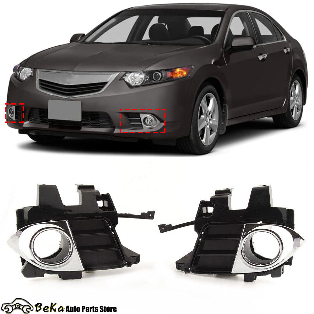 pair of chrome trim pieces for the front bumper fog light covers of the for Acura TSX 2.4L 2011-2014.