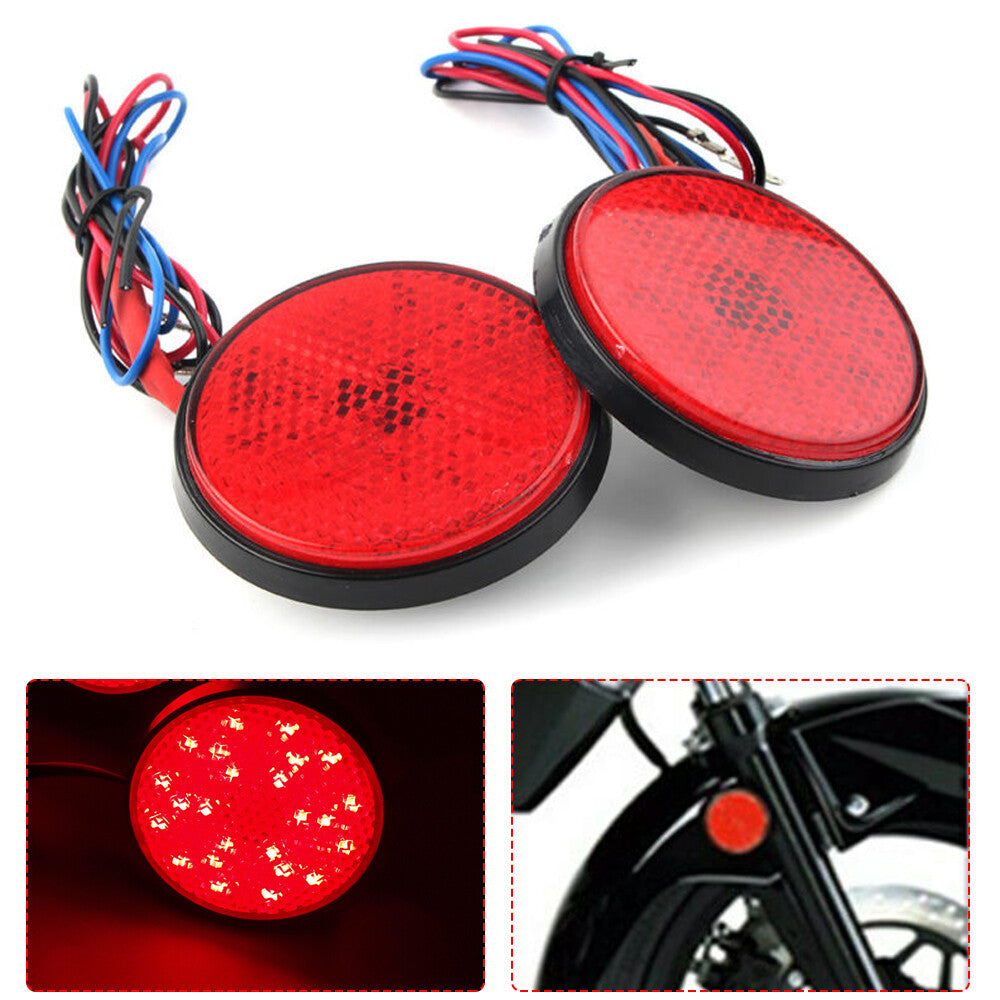 2x Red 24 LED Round Reflectors Tail Brake Stop Turn Signal Light Lamp Motorcycle
