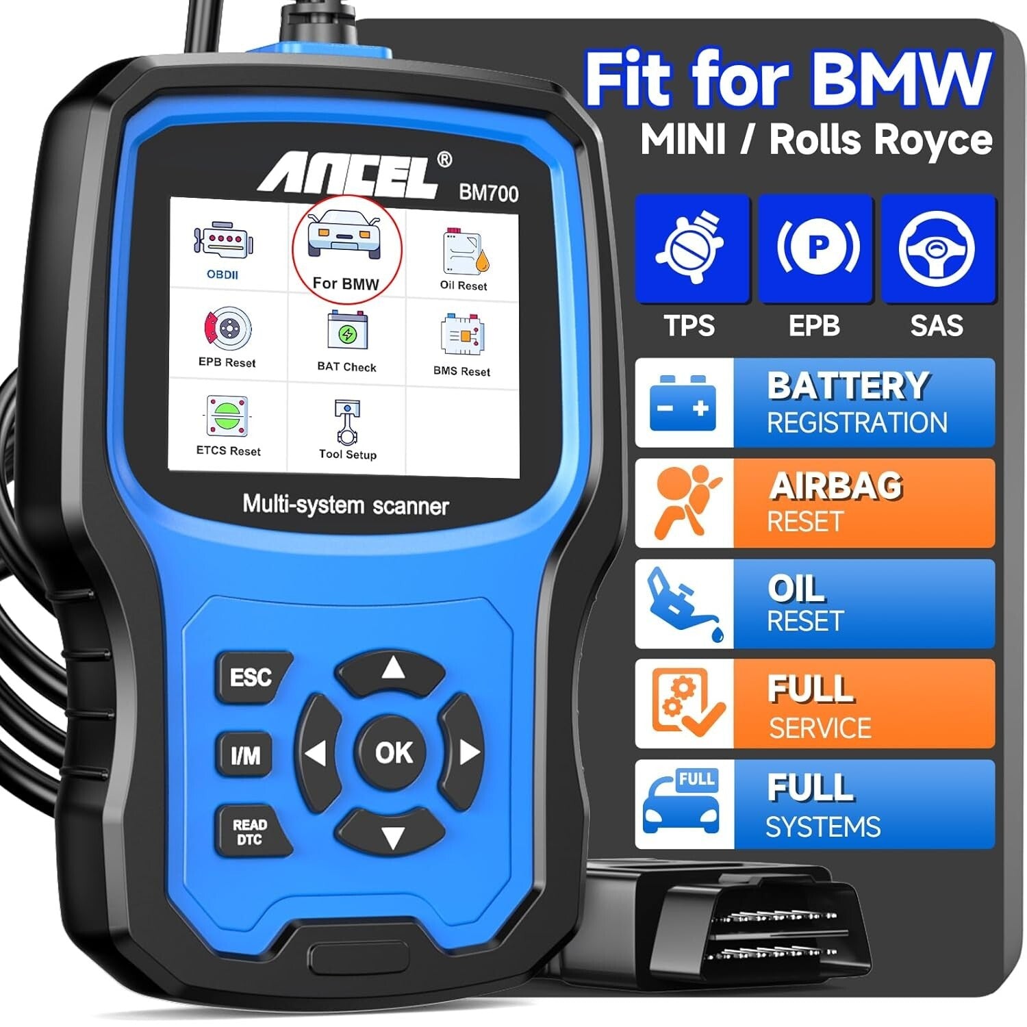 BM700 Full Systems OBD2 Scanner Battery Registration Tool Fit for BMW Car ANCEL Q