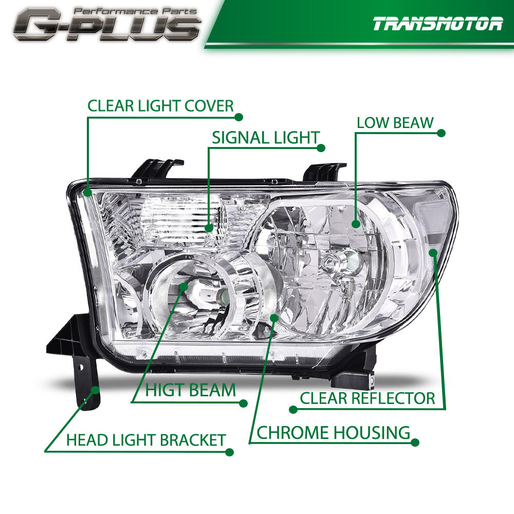 Clear for CHRome Headlights Fits 2007 - 2013 for Tundra / 2008 - 2017 Sequoia Brand New - v