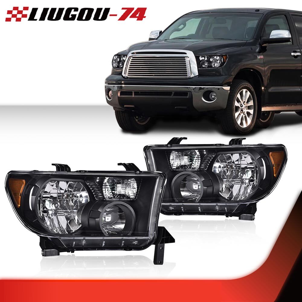 Black/Transparent Headlight LH+RH Fits for 2007 - 2013 Tundra 2008 - 2017 Sequoia - v