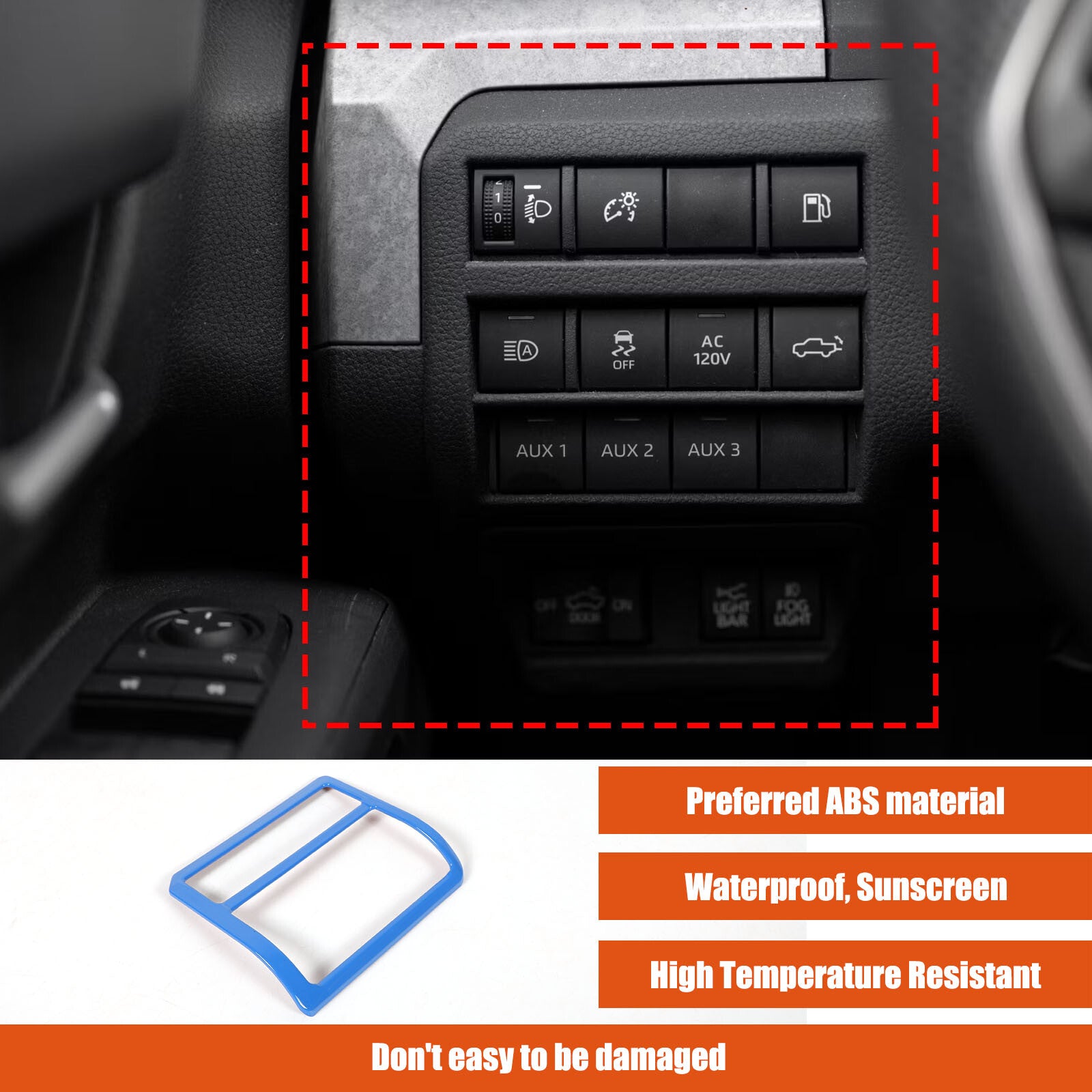 Suitable for 2024 Tacoma ABS car console headlight switch cover trim, blue. n