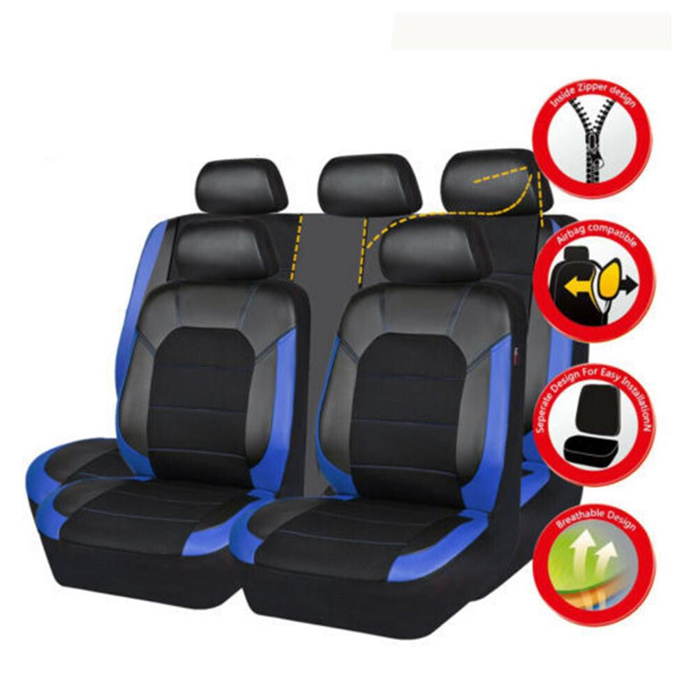 9x Car for Seat Cover PU Leather Interior Accessories Protector Full Set For 5-Sits