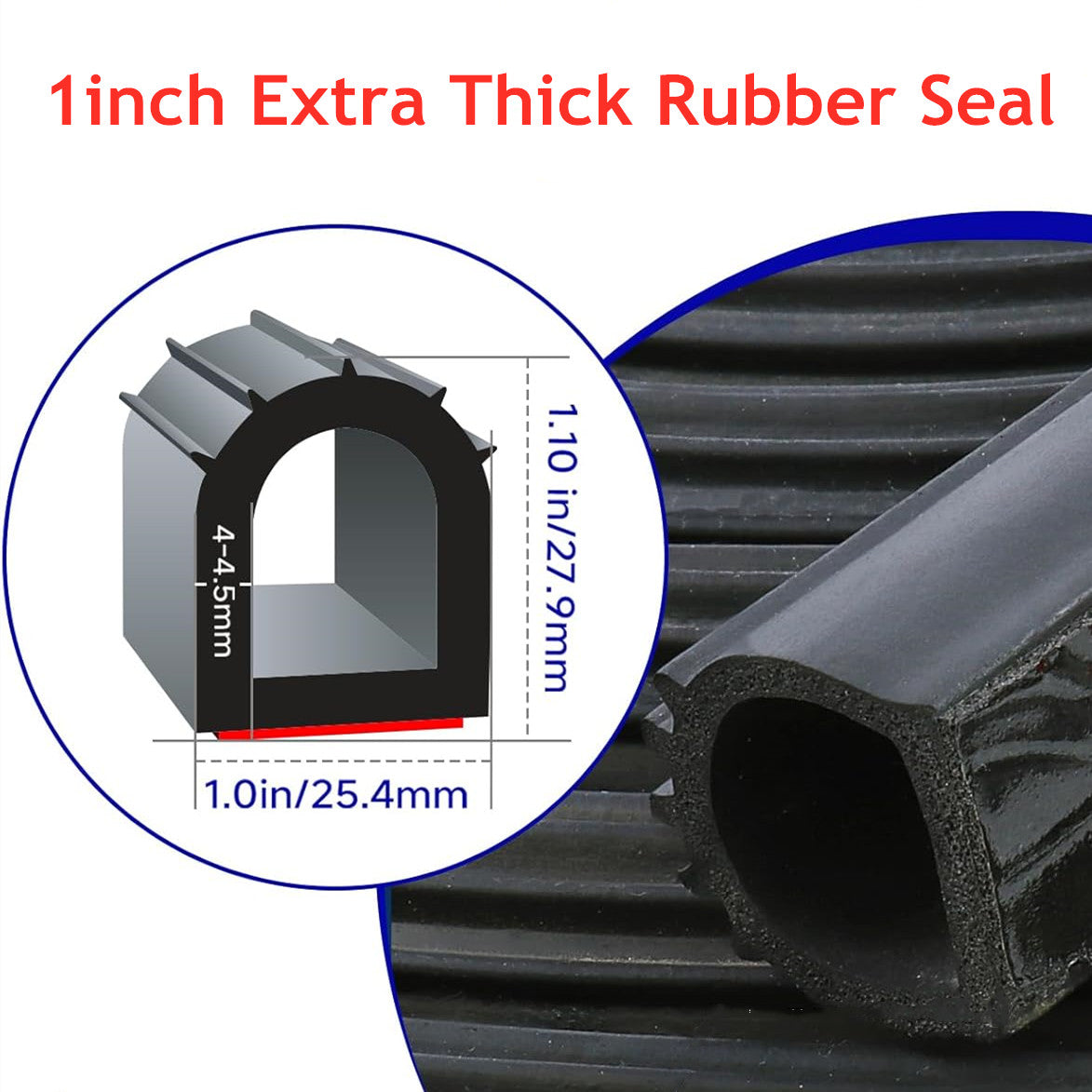 1inch D Shape 12FT RV Door Rubber Weather Strip Self-Adhesive Soundproof Seal