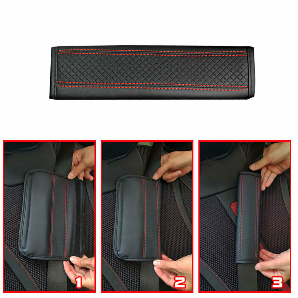 2PCS Red Car for Seat Belt Cover Strap Pad Shoulder Comfort Cushion Car Accessories
