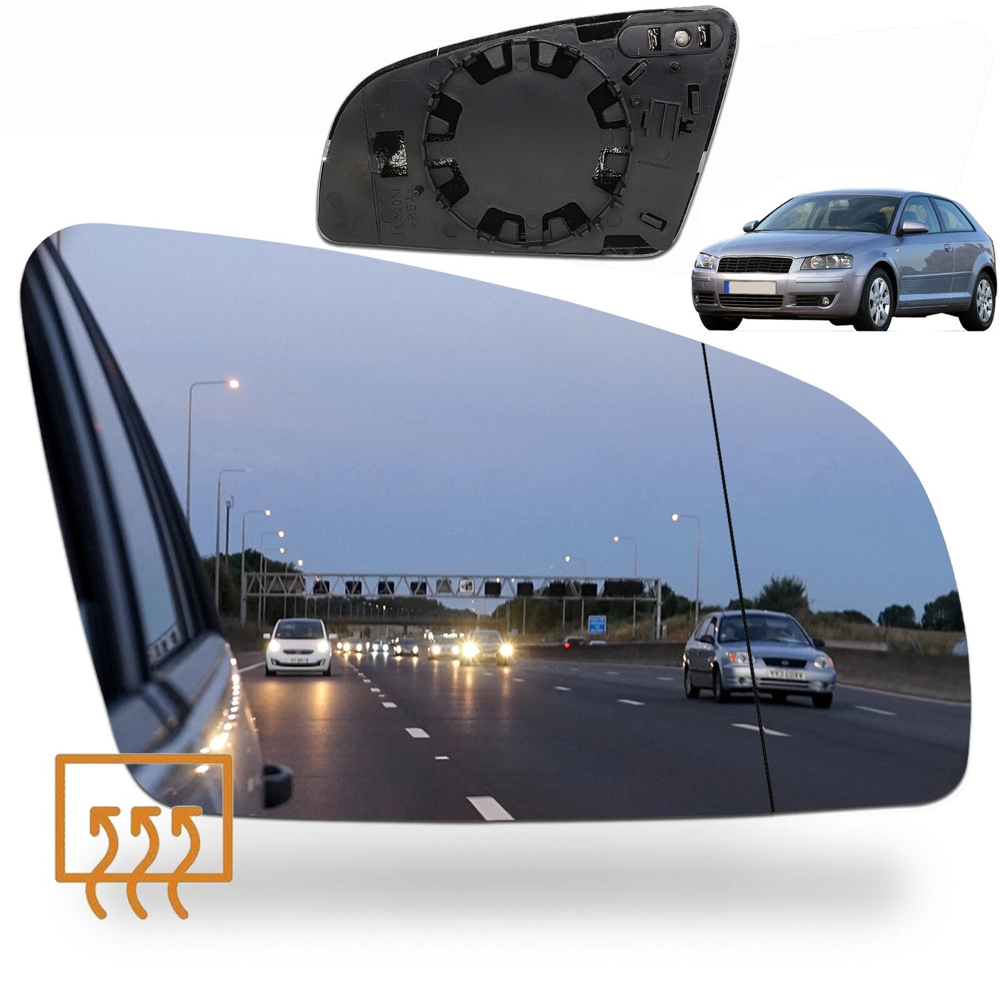 for Audi A3 8P 04-08 RHS Wing Mirror Glass Heated With Plate Clip On Rear View Q