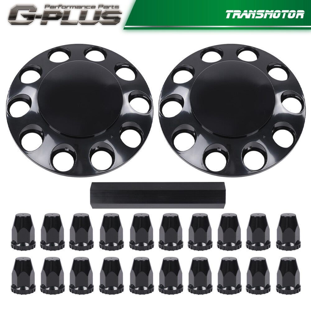 Brand New Front Wheel Covers 33mm Hub Axle Semi Truck ABS Plastic Satin Black 1 Pair - v