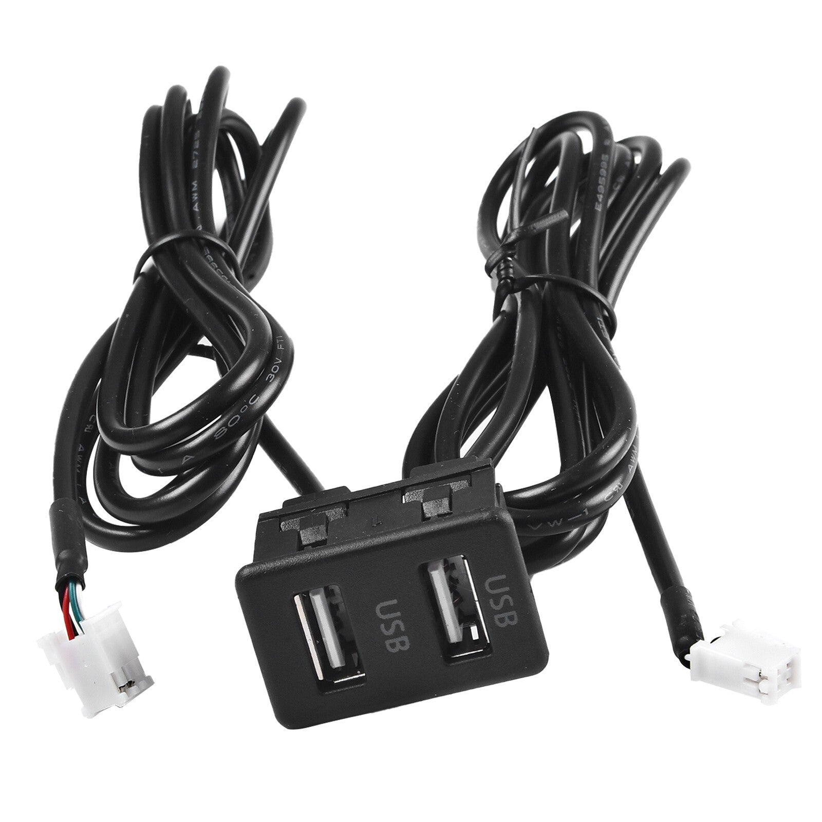 Easy-to-install vehicle dashboard mount with dual USB ports and 145cm cable adapter
