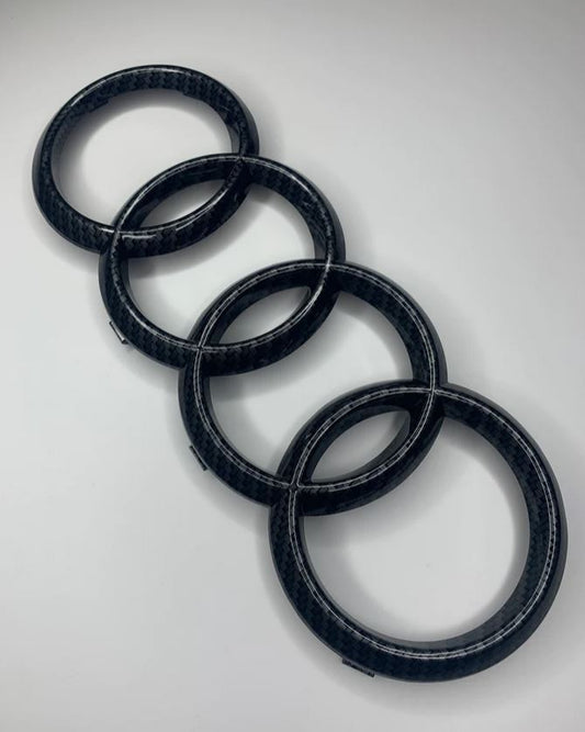 Suitable for Audi ring hooded badges, front Bonnet grille badges, carbon fiber 285 mm x 99 mm