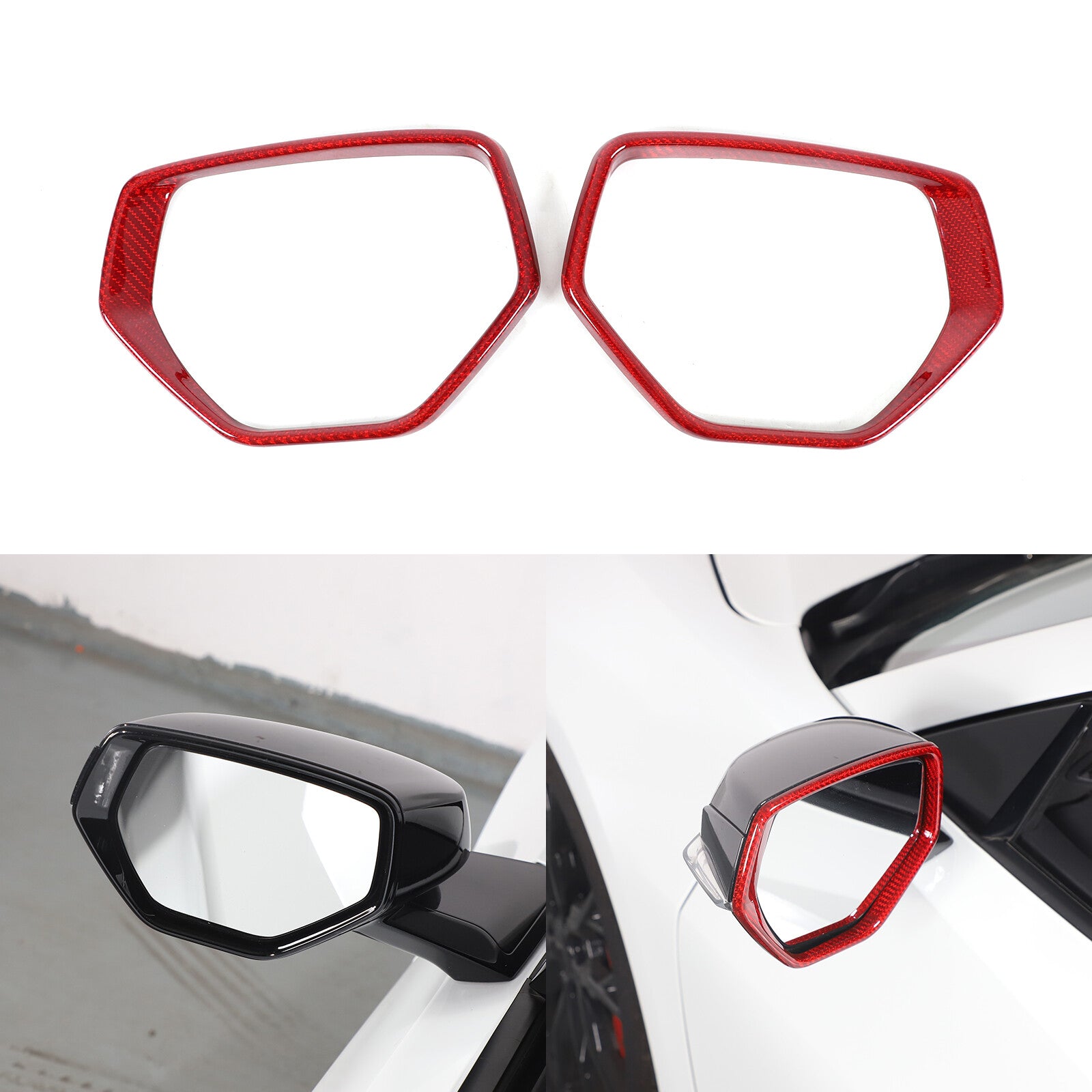 Carbon fiber red side mirror cap trim for Corvette C8 2020-24 n
