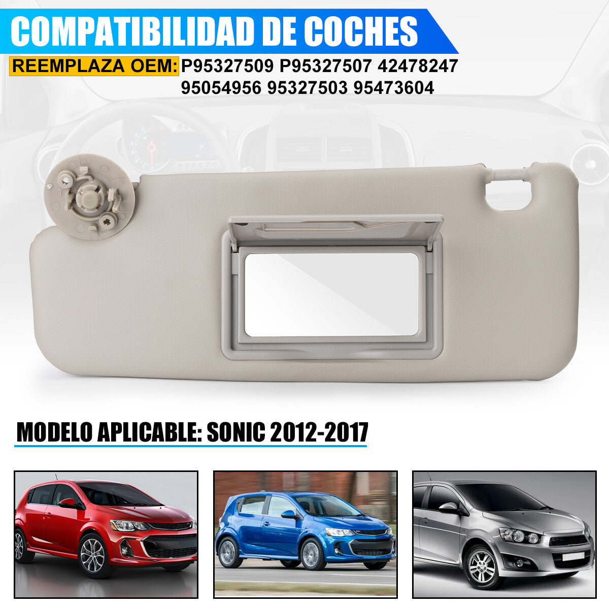 Gray sun visor, driver's side, and passenger side are suitable for Sonic 12-16 1.4L 1.6L 1.8L- n