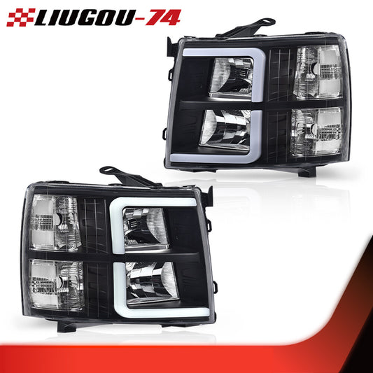 LED DRL strip-shaped black headlights suitable for 07-13 for Chevrolet Silverado 1500 2500