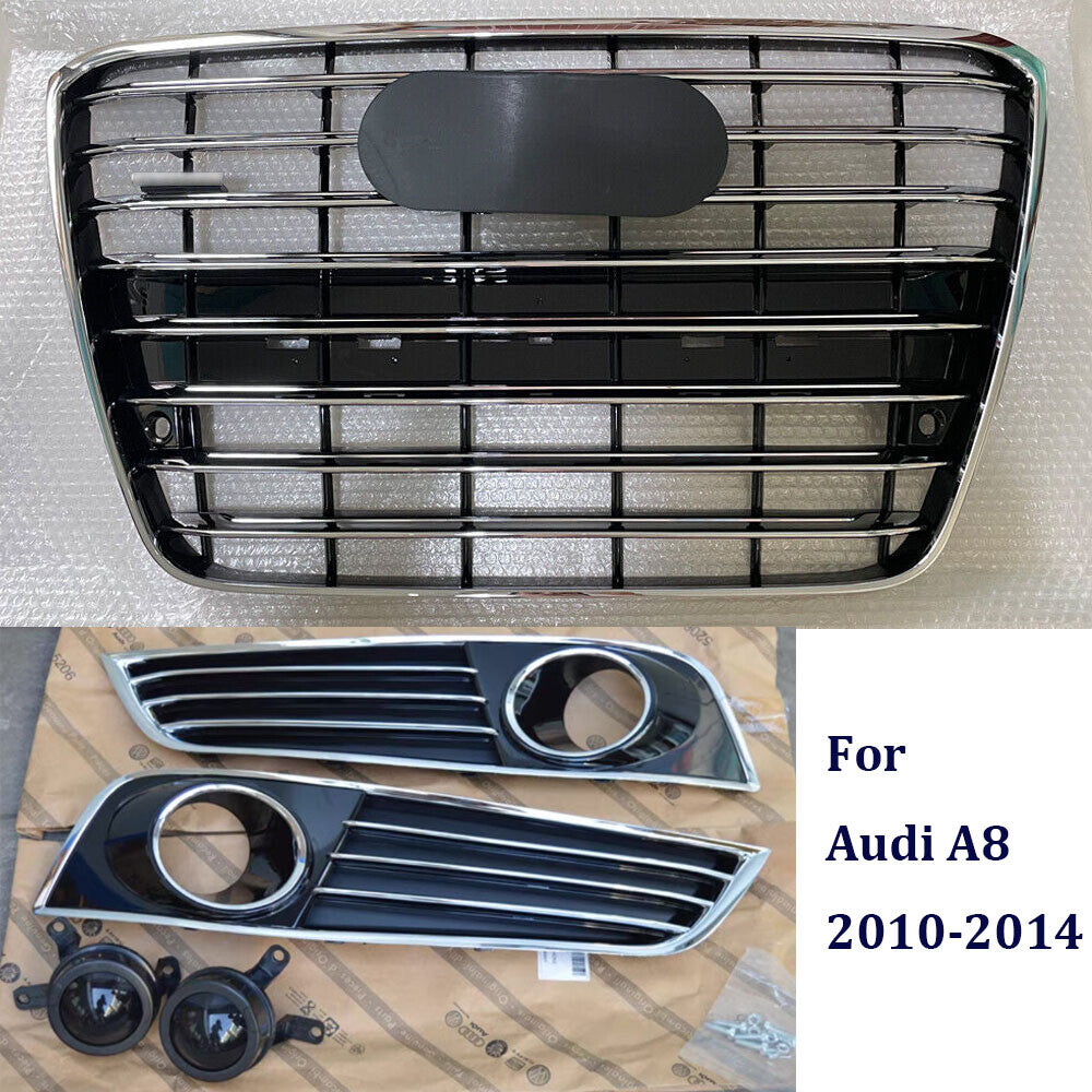 for Audi A8D4 2010-14 Front Grille Bumper Mesh Grill+Fog Light Lamp Cover W/ACC