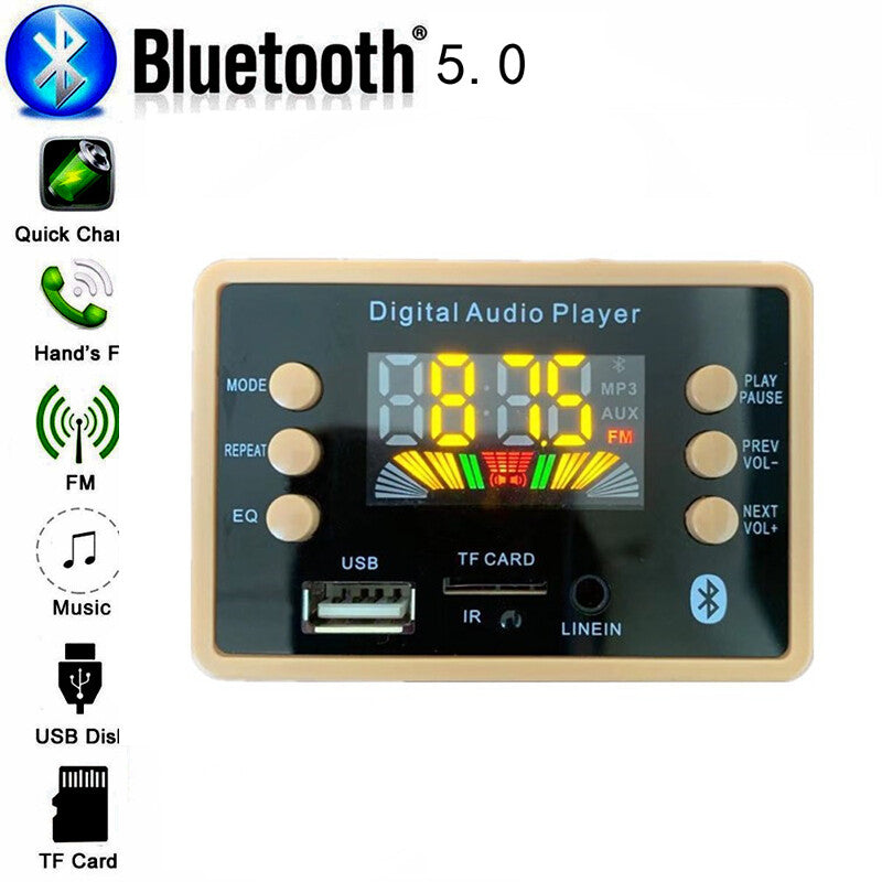 Bluetooth 5.0 MP3 Dashboard Module with Display, 12V Car USB Audio Music Player n