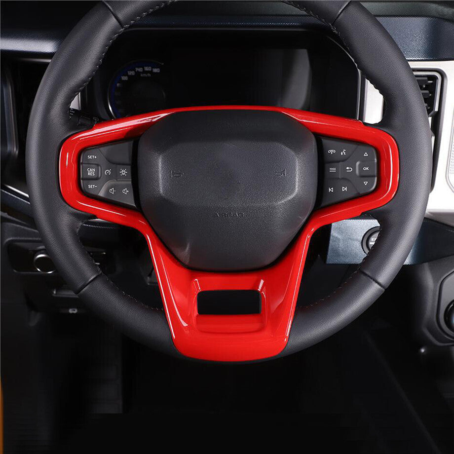Fit For 2021 - 2024 Bronco ABS Red Interior Steering Wheel Cover Trim Bezel v