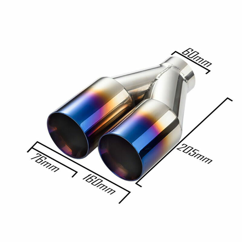 Pair 60mm ID Universal Polished Car Dual Exhaust Tips 3 OD 76mm Tail Pipe Blue