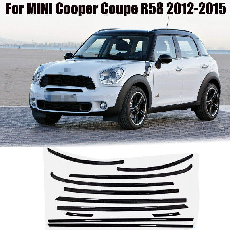 Glossy black stainless steel window trim for Mini Cooper Coupe R58 2012-2015