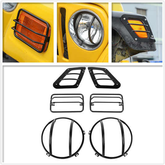 for Jeep for Wrangler TJ 1997-2006 Headlight Turn Signal Stainless Stone Guard Kit