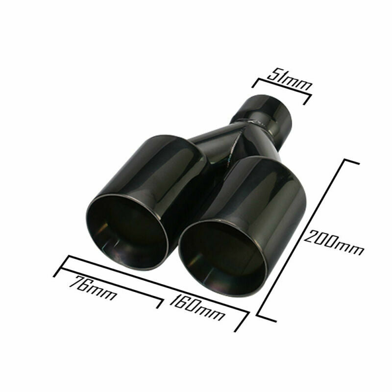 2'' ID 3'' OD Universal Double Wall Welding Dual Exhaust Muffler Tips Black Tip