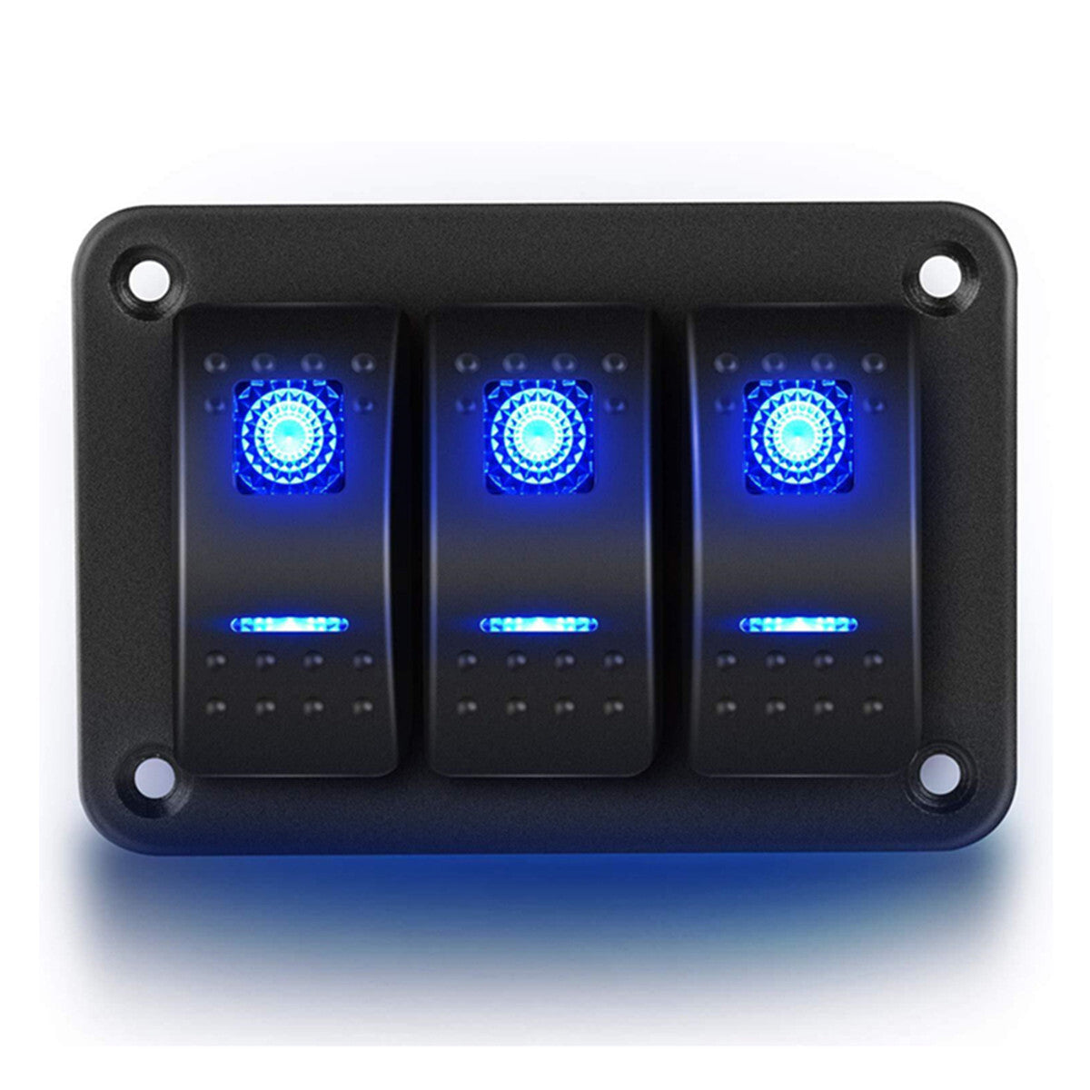 3 Gang Toggle Rocker Switch ON-OFF Panel For ar Boat Marine RV Truck Blue LED