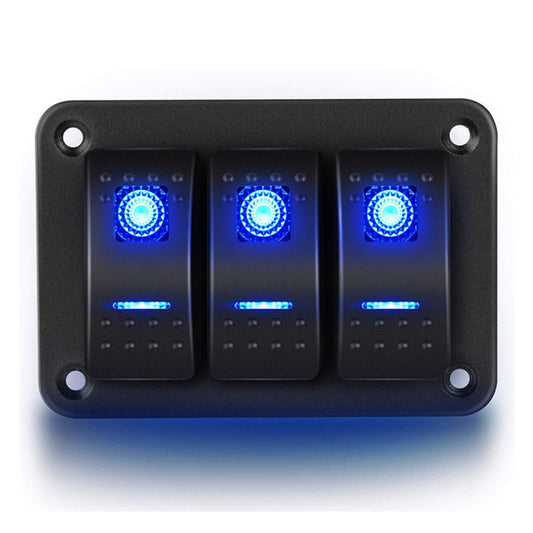 3 Gang Toggle Rocker Switch ON-OFF Panel For ar Boat Marine RV Truck Blue LED