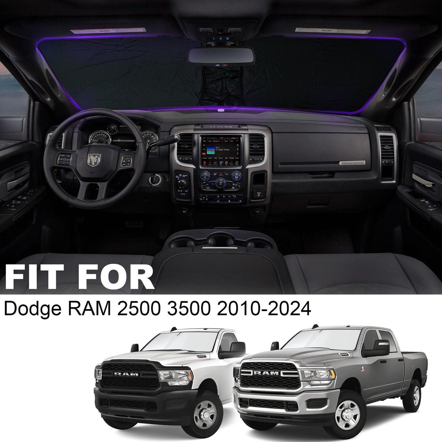 Suitable for 2010-2024 for Dodge for Ram 2500 pickup windshield sunshade UV block front cover - n