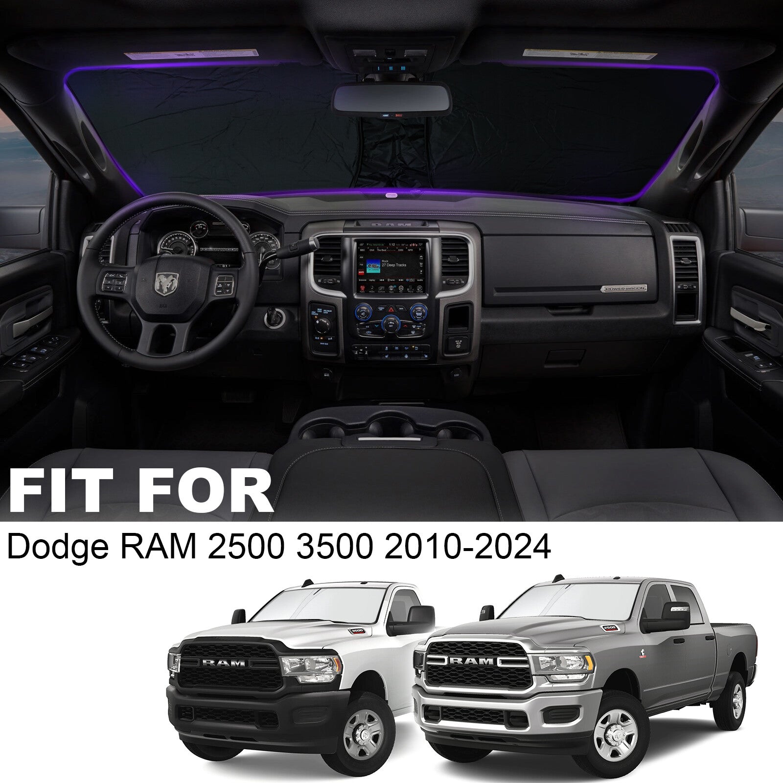 Suitable for 2010-2024 for Dodge for Ram 2500 pickup windshield sunshade UV block front cover - n