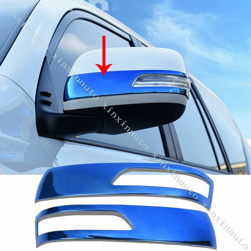 Blue Rearview Mirror Strips Cover Trim Stainless for Toyota Prado 150 2010-2021