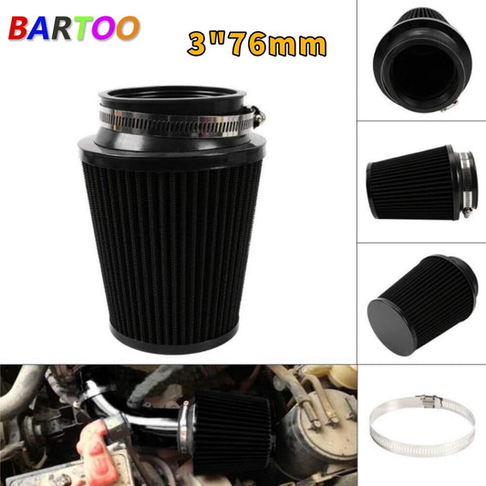 Black 3 76mm High Flow Inlet Dry Air Filter Cold Air Intake Cone Replacement Q