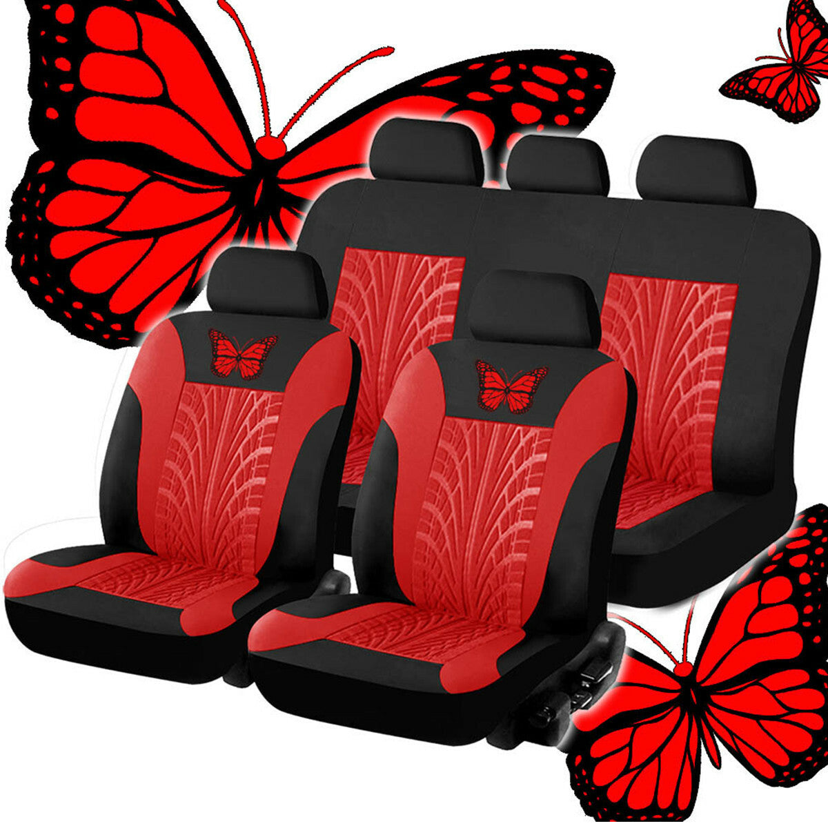 5-Seats Car for Seat Cover Protector Full Set Butterfly Pattern Embroidery Design