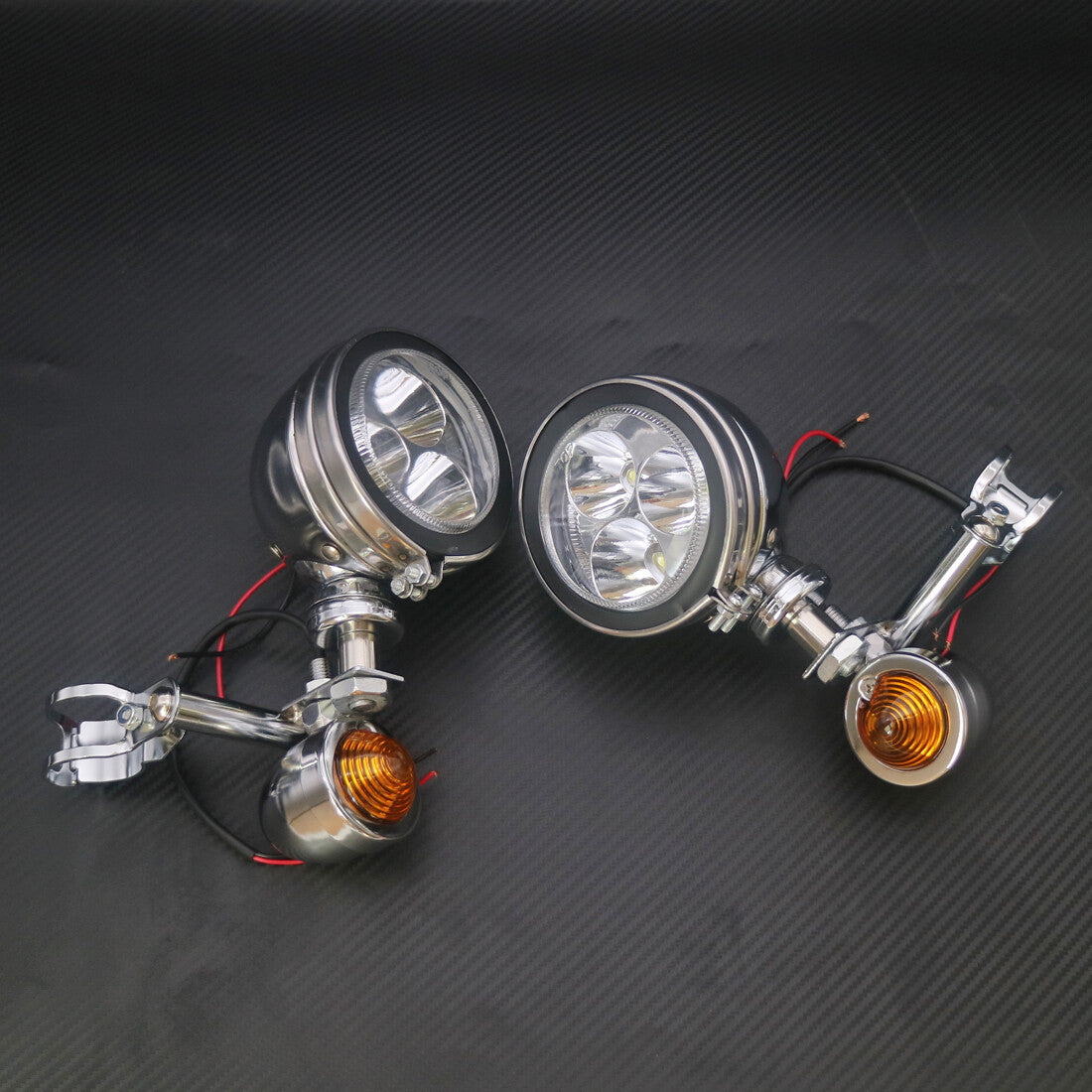 Chrome Metal Turn Signal LED Driving Passing Spot Fog light Bar F Touring Custom Q