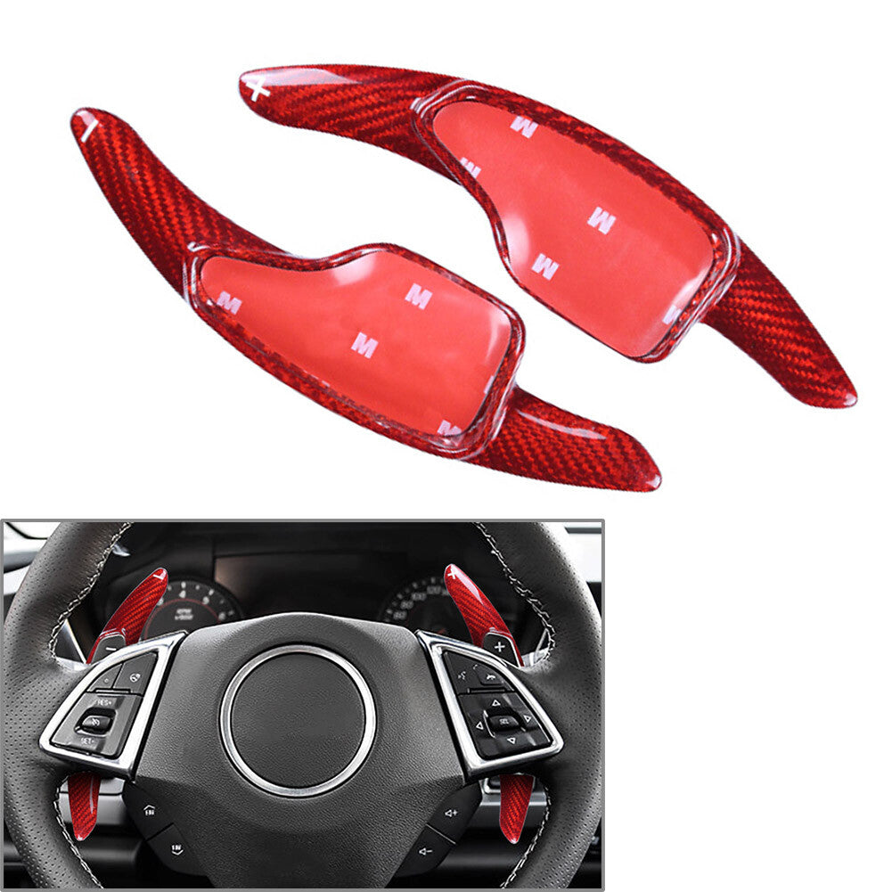 for Chevrolet Camaro 2016-2022 Steering Wheel Shift Paddle Carbon Fiber Red Pair