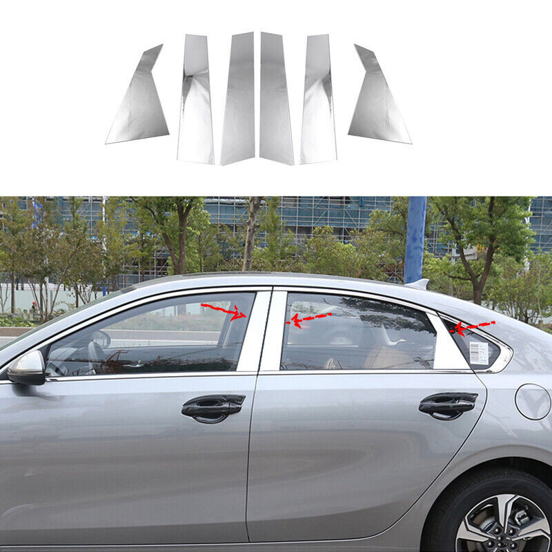 Chrome Pillar Panel Fit for Kia Forte 2019-2021 6Pcs Set Door Trim Mirror Cover