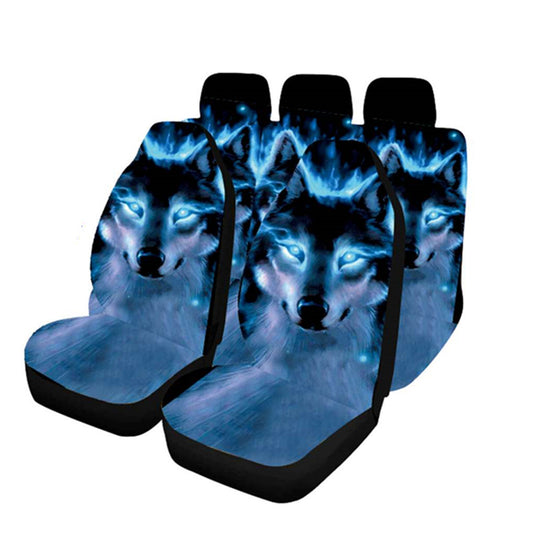 Car for Seat Covers Washable Polyester Full Set Front Rear for Seat Cushion Wolf Pattern