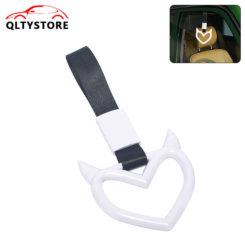 Devil Heart Red JDM Tsurikawa Ring Subway Train Bus Handle Strap Charm White
