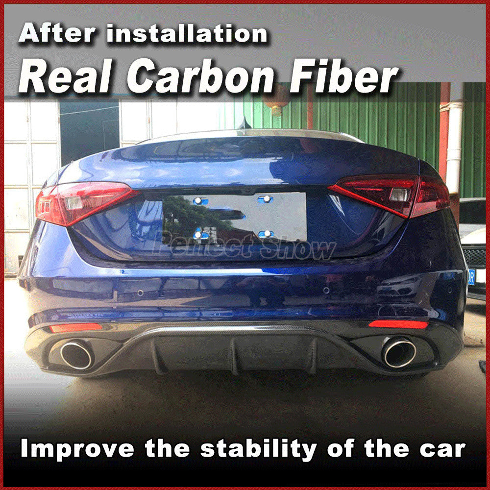 REAL CARBON Rear Bumper Diffuser Fit for Alfa Romeo Giulia TI Sport Sedan 15-20