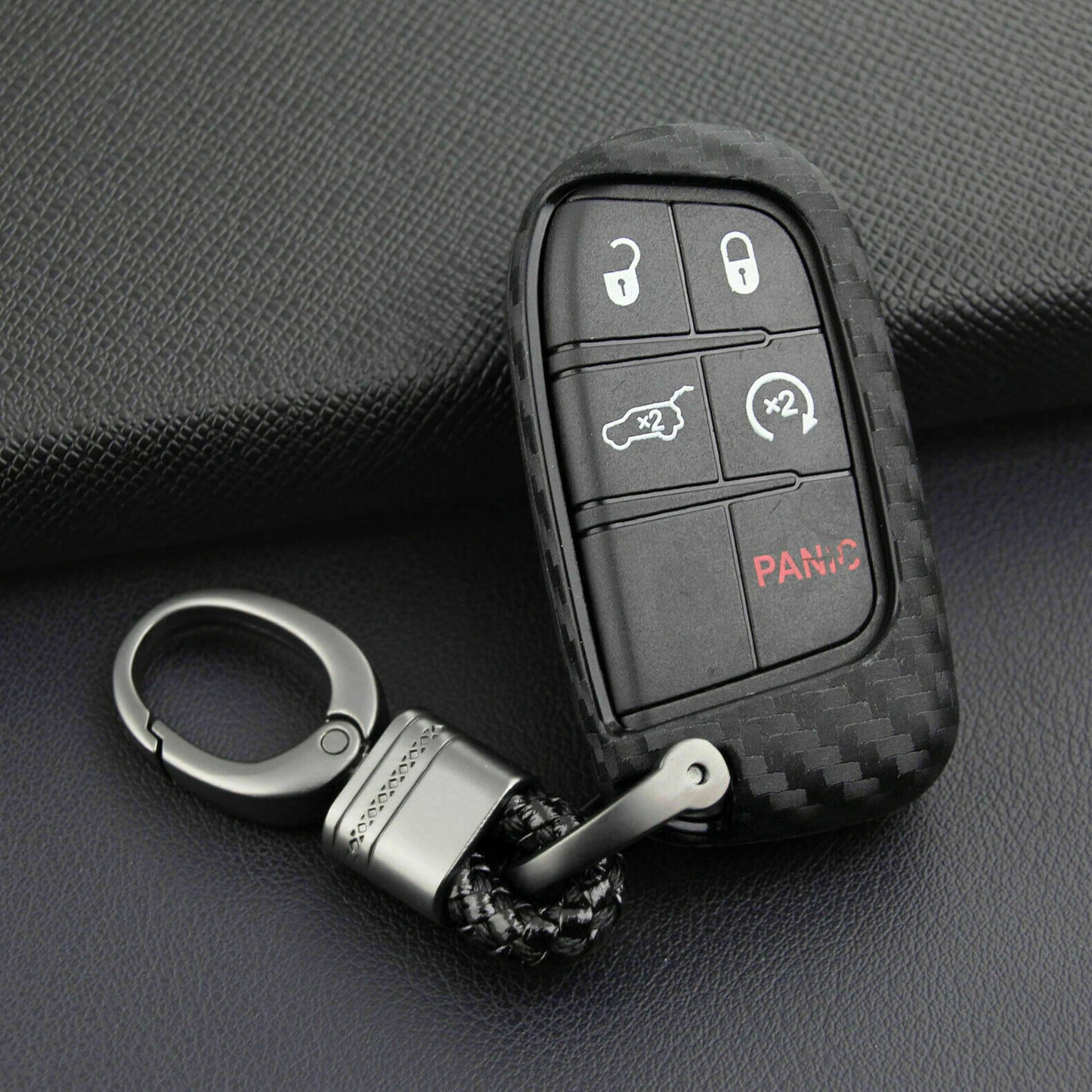 Carbon Fiber Key Fob Chain Fit for Jeep for Dodge for Chrysler Accessories Cover Case Ring