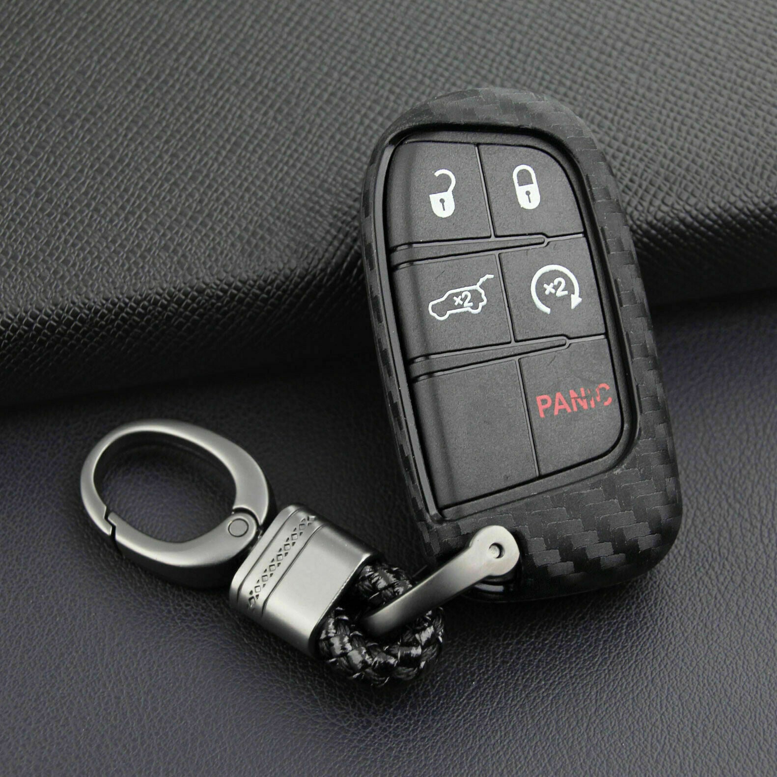 Carbon Fiber Key Fob Chain Fit for Jeep for Dodge for Chrysler Accessories Cover Case Ring