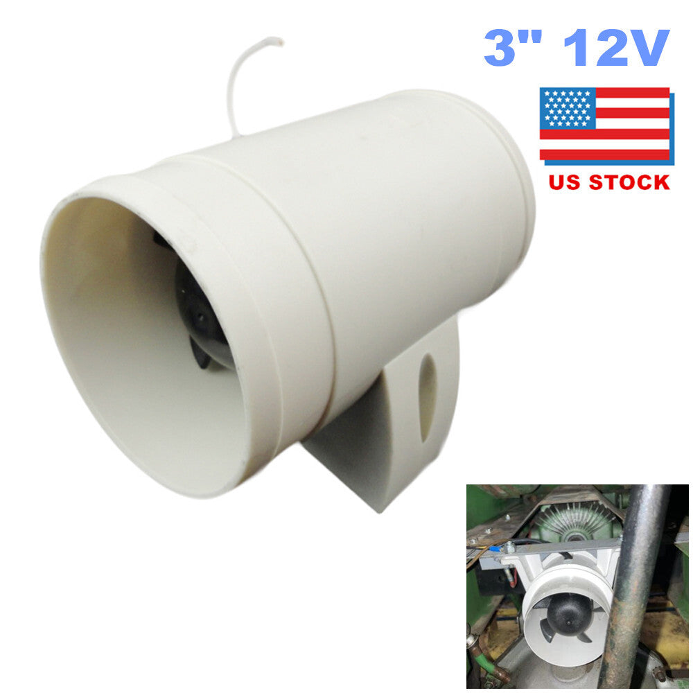 12-volt 3-inch diameter hose tilt blower, 158 CFM, suitable for marine RVS and bus use, white. n