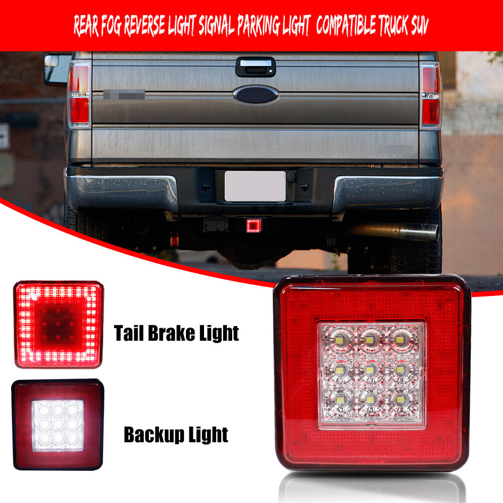 2 Trailer Hitch Receiver Cover Red LED Brake w/Backup Lights Towing & Carrying - v