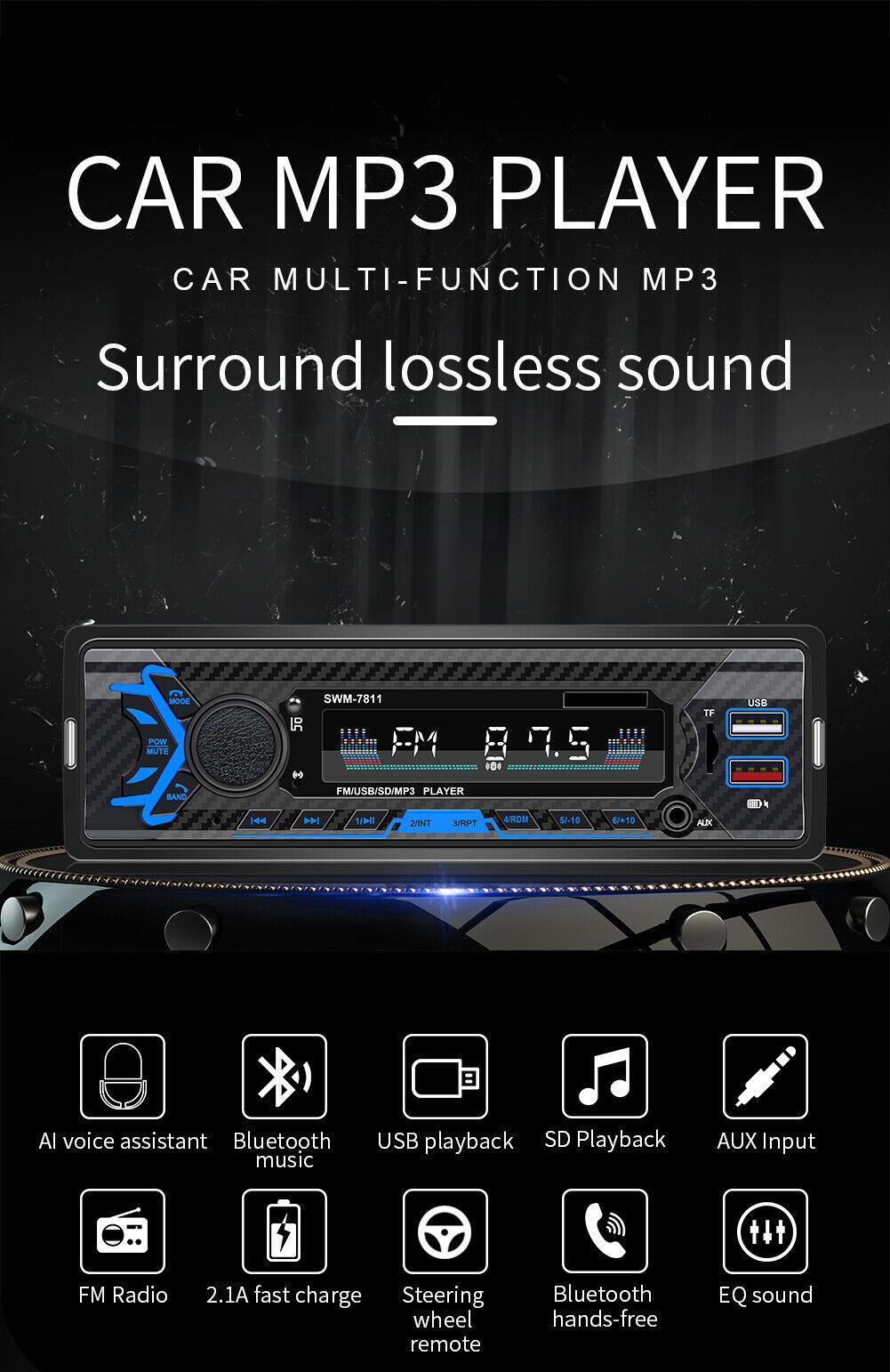 Single DIN Car MP3 Bluetooth Stereo Radio Player AUX-IN FM USB TF Main Unit n