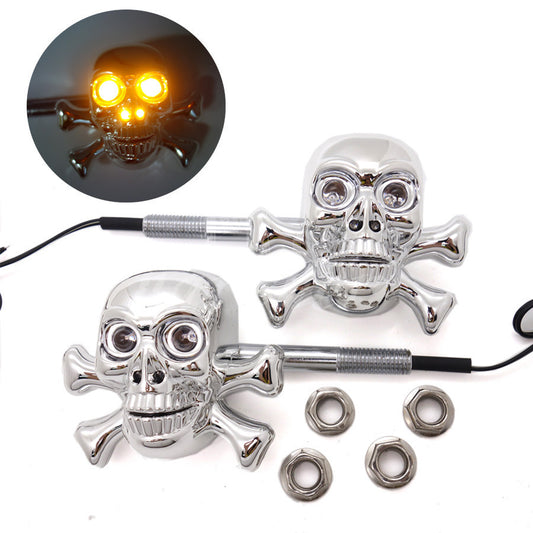 2X Chrome LED Skull Turn Signal Blinker Light for Harley Crusie Chopper Custom Q