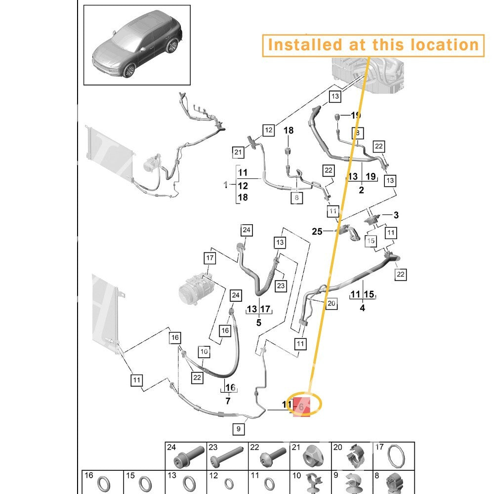 Equipment Manufacturer  for Porsche for Cayenne 9Y0 Lower Air Conditioning Refrigerant Drain Hose: 9Y0816741A