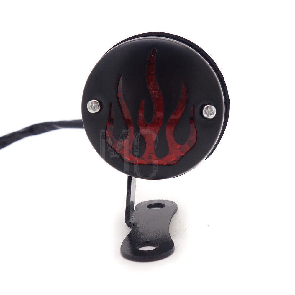 Black LED Vintage Flame Tail Brake Rear Light For Cafe Bobber Cruiser Chopper Q