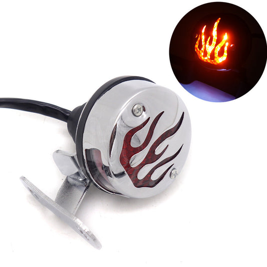 Chrome LED Vintage Flame Tail Brake Rear Light For Cafe Bobber Cruiser Chopper Q