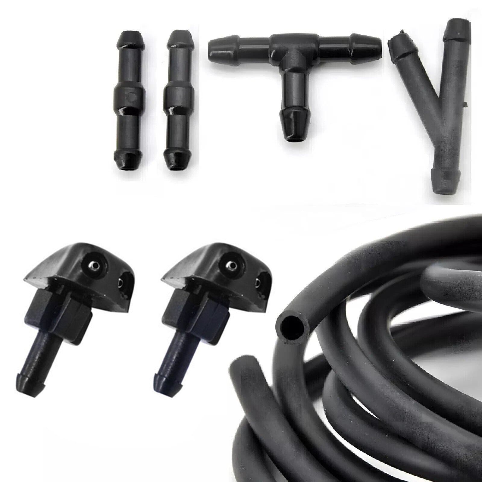 7x Universal Car Windshield Washer Nozzles Kit Front Spray Wiper Jet with Hose Q